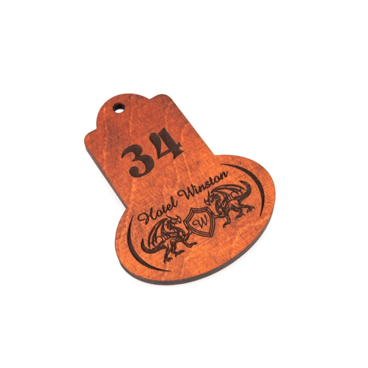 Wooden Keychain - Retro 1 color orange dim. 95x75mm - BD045