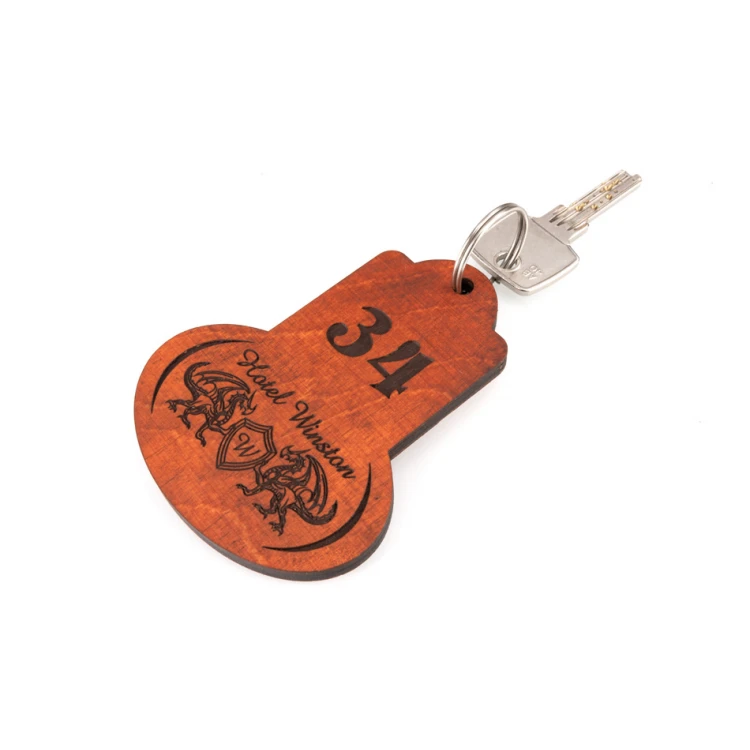 Wooden Keychain - Retro 1 color orange dim. 95x75mm - BD045