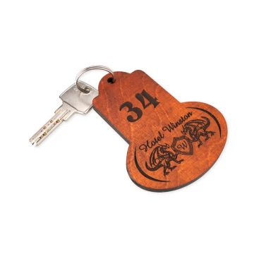 Wooden Keychain - Retro 1 color orange dim. 95x75mm - BD045