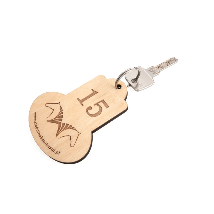 Retro 2 Wooden Keychain - Natural Color - Size 95x75mm - BD084