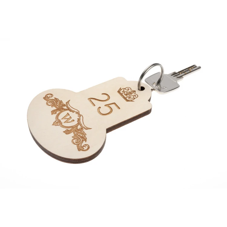 Retro 6 Wooden Keychain - White Color - Size 95x75mm - BD057