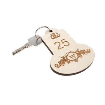 Retro 6 Wooden Keychain - White Color - Size 95x75mm - BD057