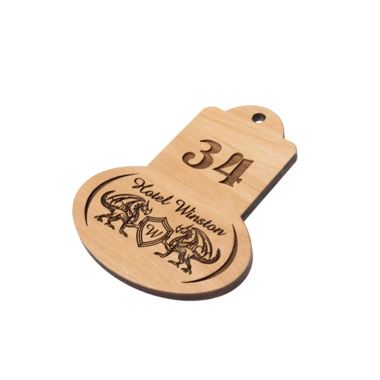 Retro 7 Wooden Keychain - Alder Wood - Dimensions 95x75mm - BD090