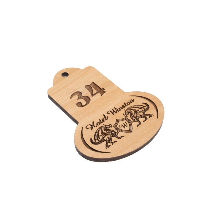 Retro 7 Wooden Keychain - Alder Wood - Dimensions 95x75mm - BD090
