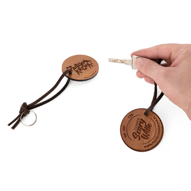 Trento Premium Wooden Keychain - Solid Cherry Wood - Size 60x60mm - BD094