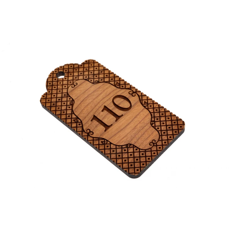 Wooden Keychain Vintage 9 - Light Cherry Wood - Size 90x45mm - BD092