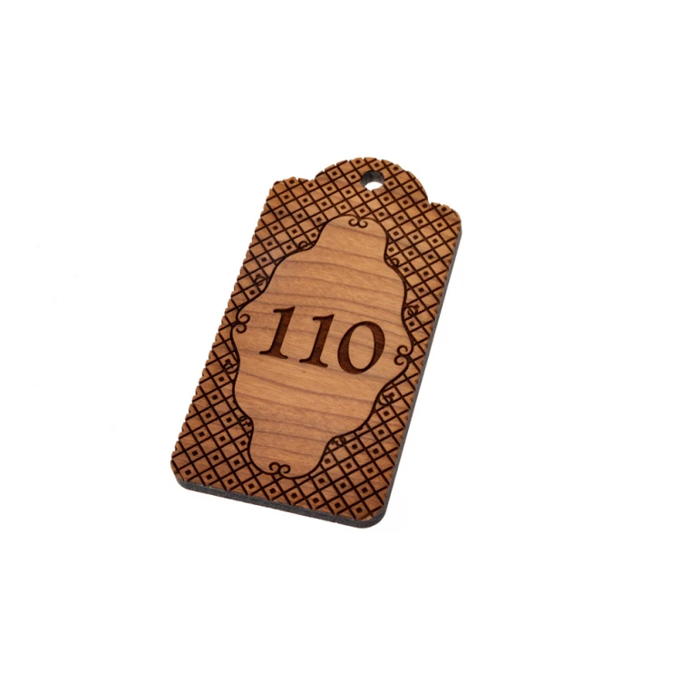 Wooden Keychain Vintage 9 - Light Cherry Wood - Size 90x45mm - BD092