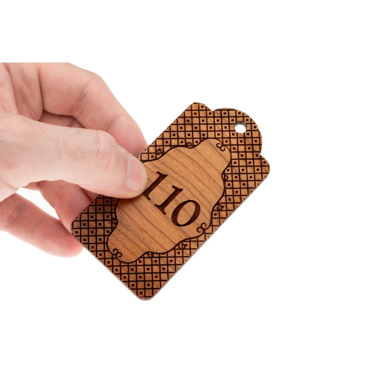 Wooden Keychain Vintage 9 - Light Cherry Wood - Size 90x45mm - BD092