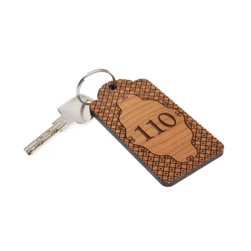 Wooden Keychain Vintage 9 - Light Cherry Wood - Size 90x45mm - BD092