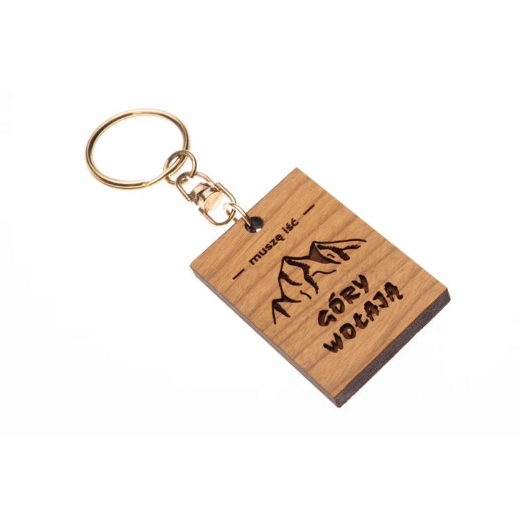 Keychain Mountains are Calling - Solid Cherry Wood - Any Engraving - BP157