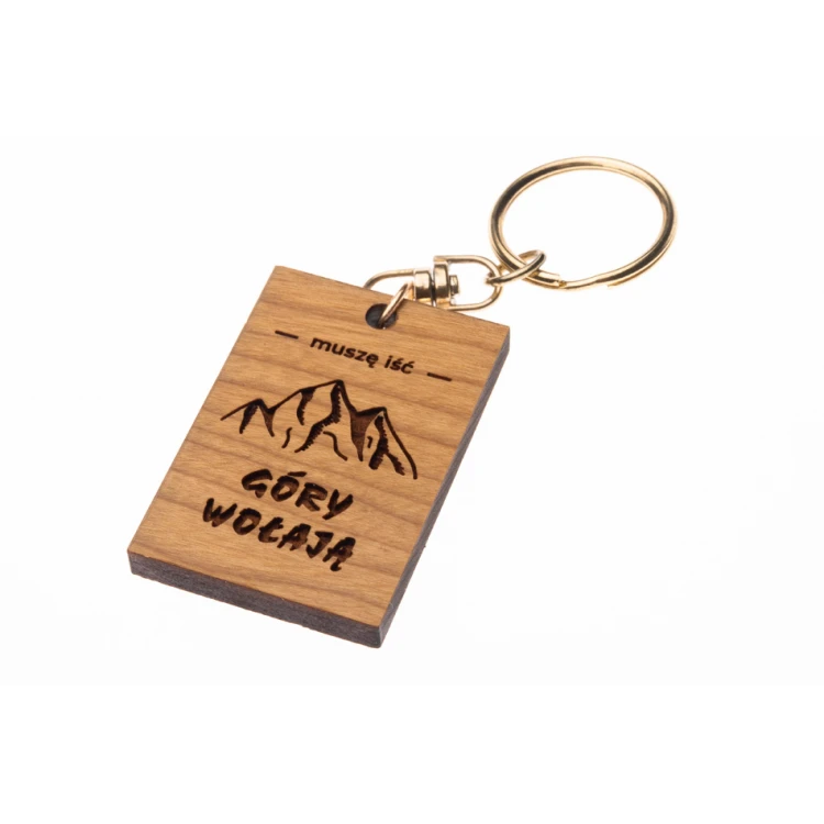 Keychain Mountains are Calling - Solid Cherry Wood - Any Engraving - BP157