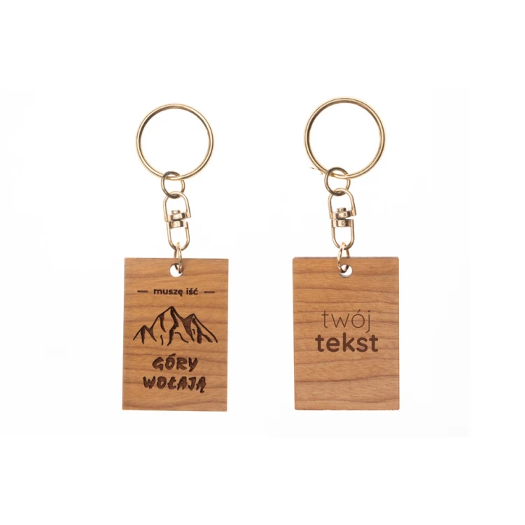 Keychain Mountains are Calling - Solid Cherry Wood - Any Engraving - BP157