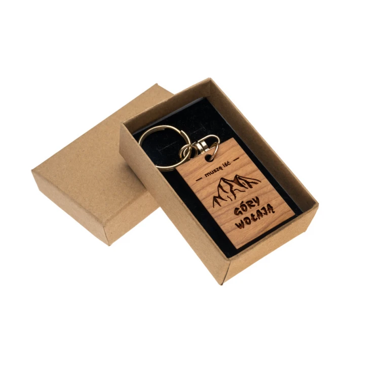 Keychain Mountains are Calling - Solid Cherry Wood - Any Engraving - BP157