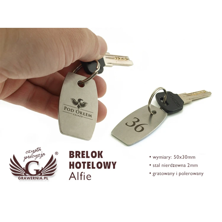 Hotel Keychain - ALFIE 2mm Thick Steel - Size: 50x30mm - BM018