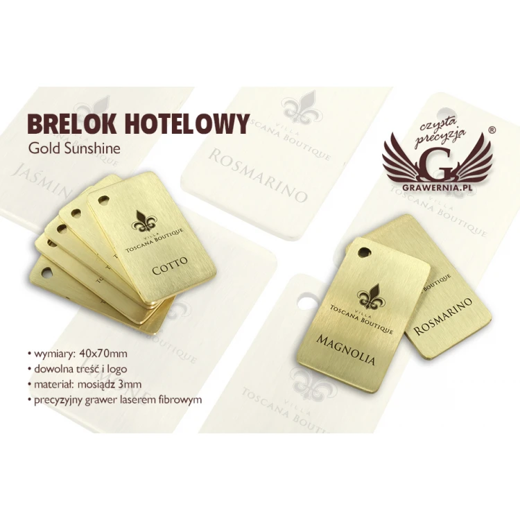 Hotel Keychain - Gold Sunshine Brush 70x40mm - BMZ004
