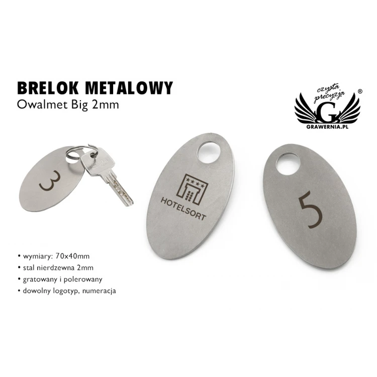 Hotel Keyring - OWALMET BIG Steel 70x40 mm thickness 2mm - BM037