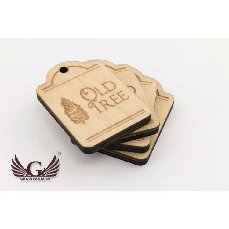 Wooden Keychain Mini Retro 2 - Natural Color - Size 65x45mm - BD082