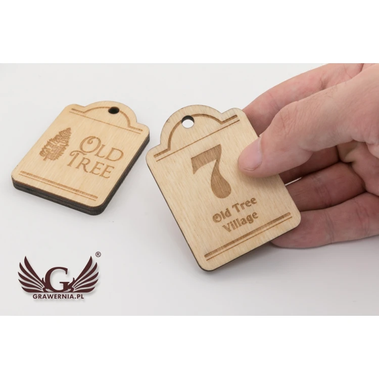 Wooden Keychain Mini Retro 2 - Natural Color - Size 65x45mm - BD082