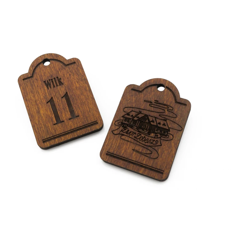 Wooden Keychain Mini Retro 4 - Light Walnut Color - Size 65x45mm - BD076