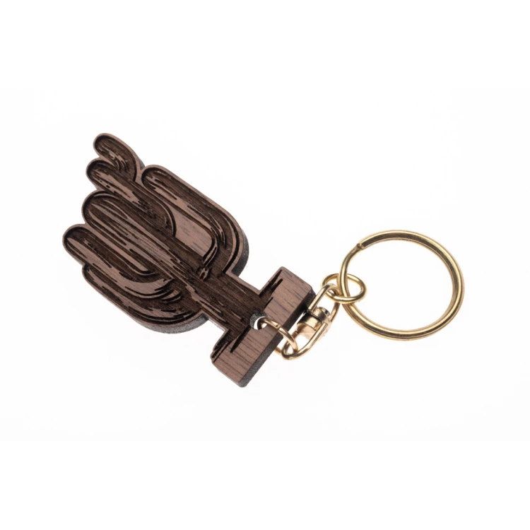 Cactus Keychain - Solid Walnut Wood - Custom Engraving - BP156