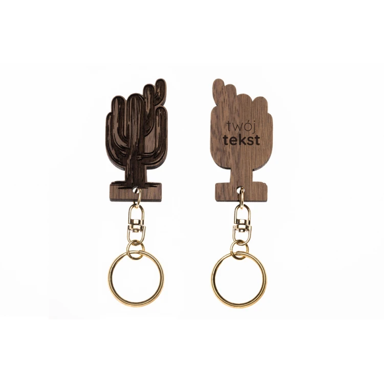 Cactus Keychain - Solid Walnut Wood - Custom Engraving - BP156