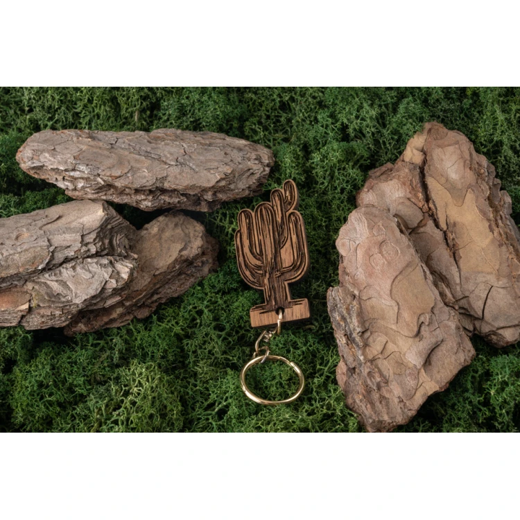 Cactus Keychain - Solid Walnut Wood - Custom Engraving - BP156