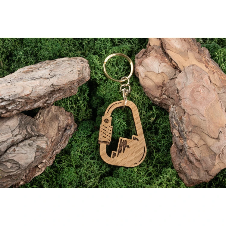 Carabiner Keychain - Solid Oak Wood - Custom Engraving - BP151
