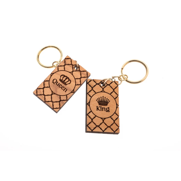 King and Queen Keychain - Light Cherry Wood - Custom Engraving - BP167