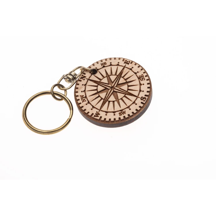 Compass Keychain - Light Maple Wood - Custom Engraving - BP160