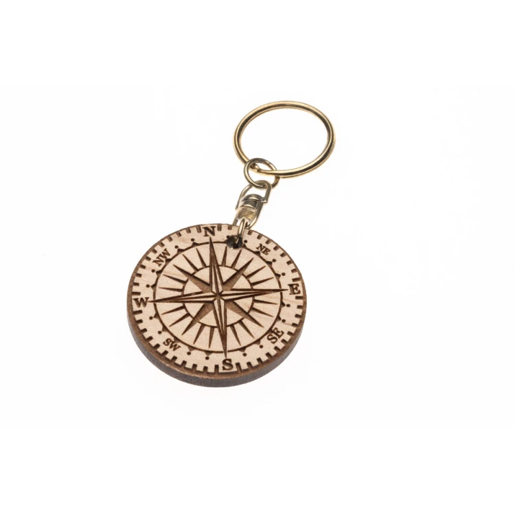 Compass Keychain - Light Maple Wood - Custom Engraving - BP160