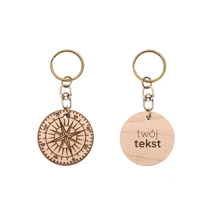 Compass Keychain - Light Maple Wood - Custom Engraving - BP160