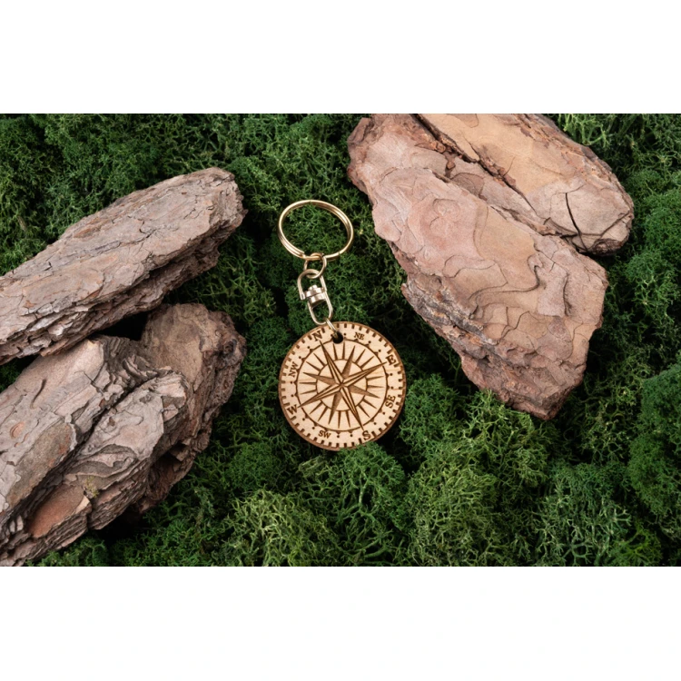 Compass Keychain - Light Maple Wood - Custom Engraving - BP160