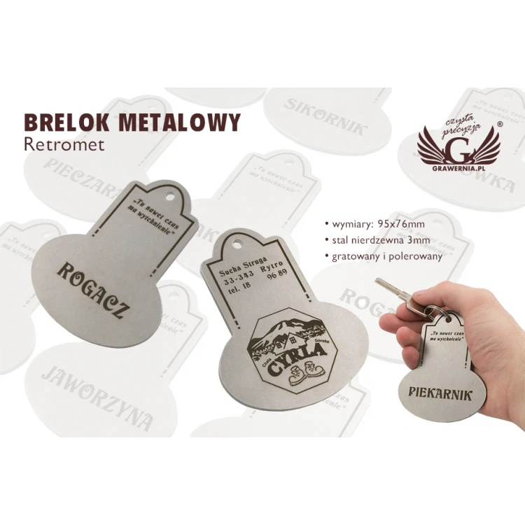 Metal Keychain - RETROMET - 3mm thick steel, dimensions: 95x76mm - BM026