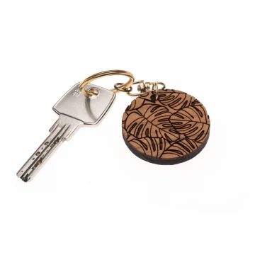 Monstera 2 Keychain - Light Cherry Wood - Custom Engraving - BP150