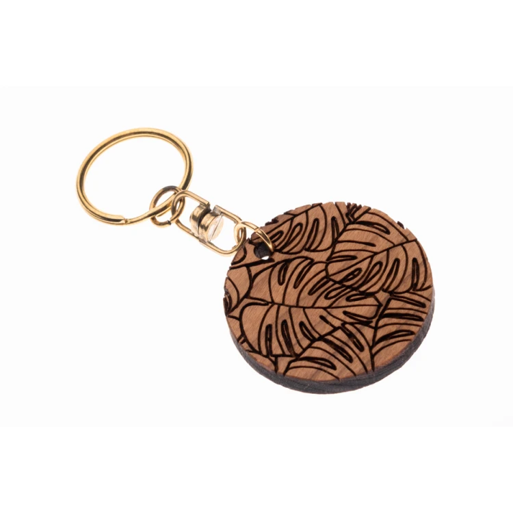 Monstera 2 Keychain - Light Cherry Wood - Custom Engraving - BP150