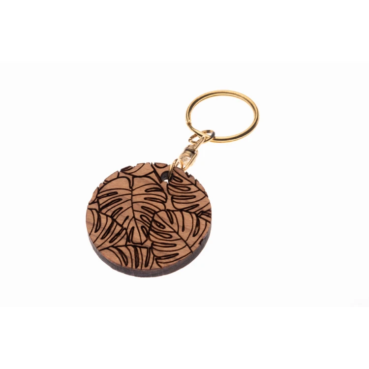 Monstera 2 Keychain - Light Cherry Wood - Custom Engraving - BP150
