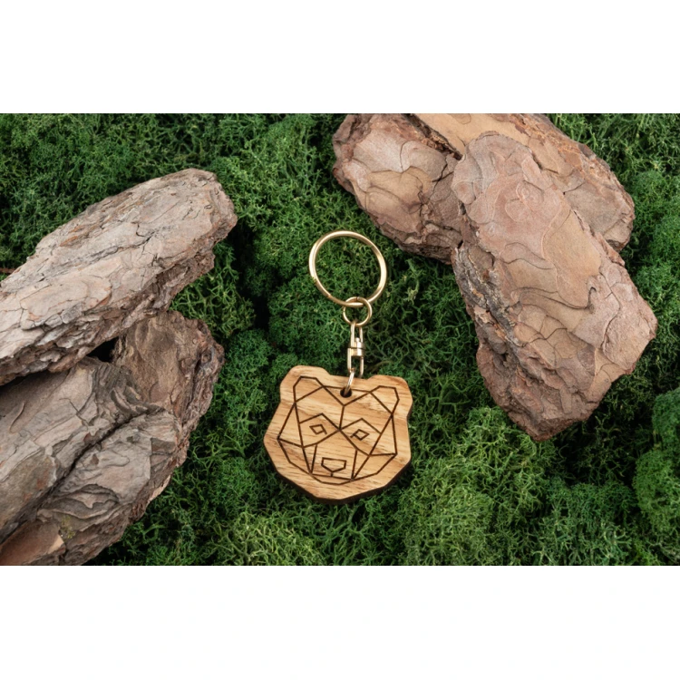 Bear Keychain - Solid Oak Wood - Custom Engraving - BP159