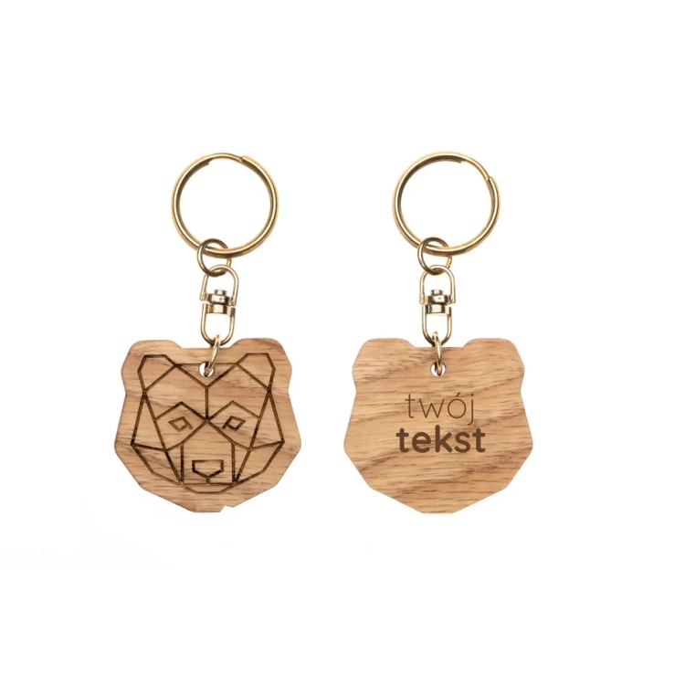 Bear Keychain - Solid Oak Wood - Custom Engraving - BP159