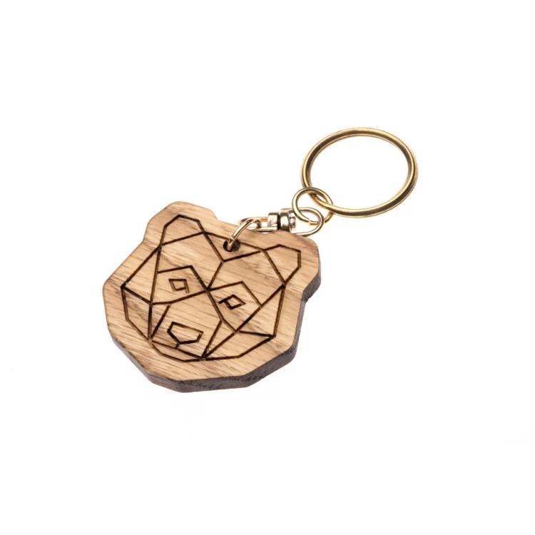 Bear Keychain - Solid Oak Wood - Custom Engraving - BP159