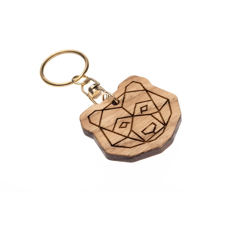 Bear Keychain - Solid Oak Wood - Custom Engraving - BP159
