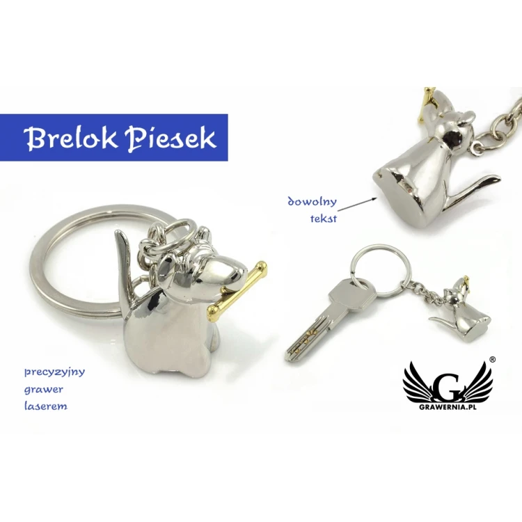 DOG Keyring with a Gold Bone - with Your Engraving - BP44