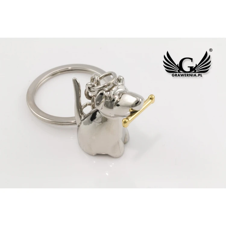 DOG Keyring with a Gold Bone - with Your Engraving - BP44