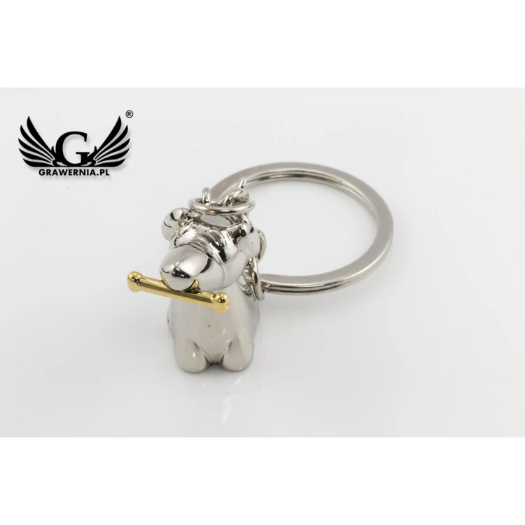 DOG Keyring with a Gold Bone - with Your Engraving - BP44