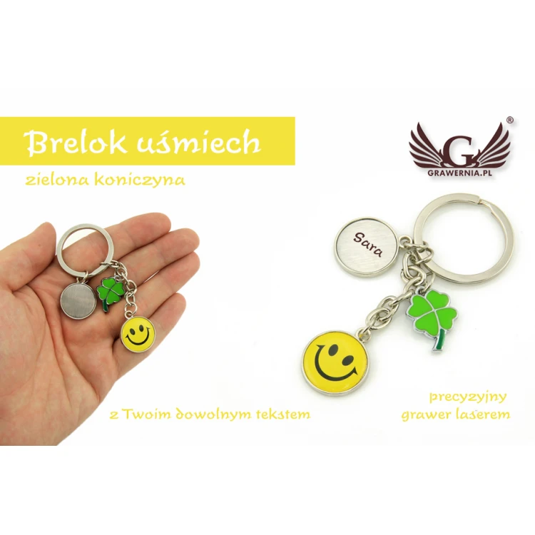SMILE KEYCHAIN GREEN CLOVER - with your engraving - BP22