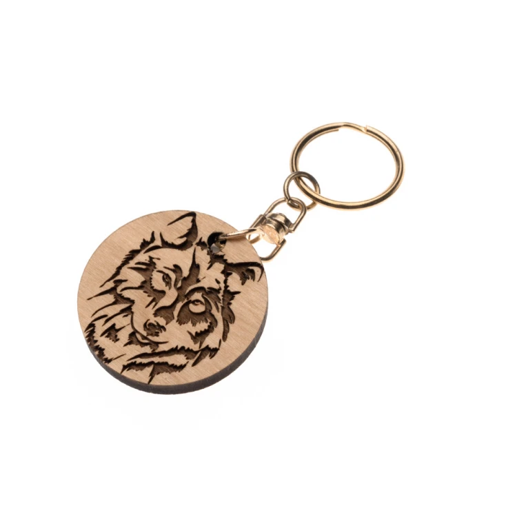 Wolf Keychain 1 - Light Alder Wood - Custom Engraving - BP152