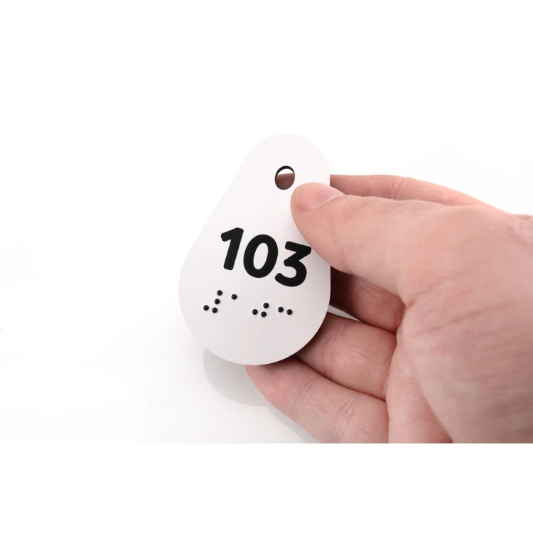 Braille Letter Keychains - White Laminate 3mm - Avila - 67x42mm - BP146