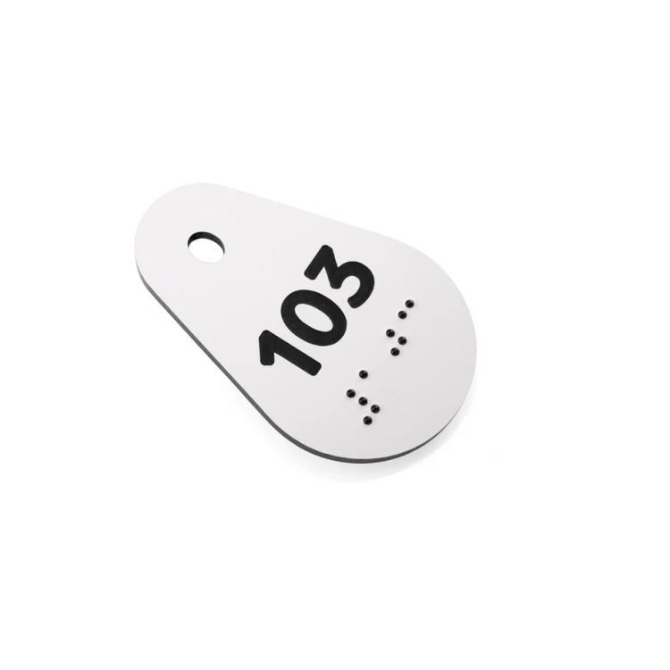 Braille Letter Keychains - White Laminate 3mm - Avila - 67x42mm - BP146