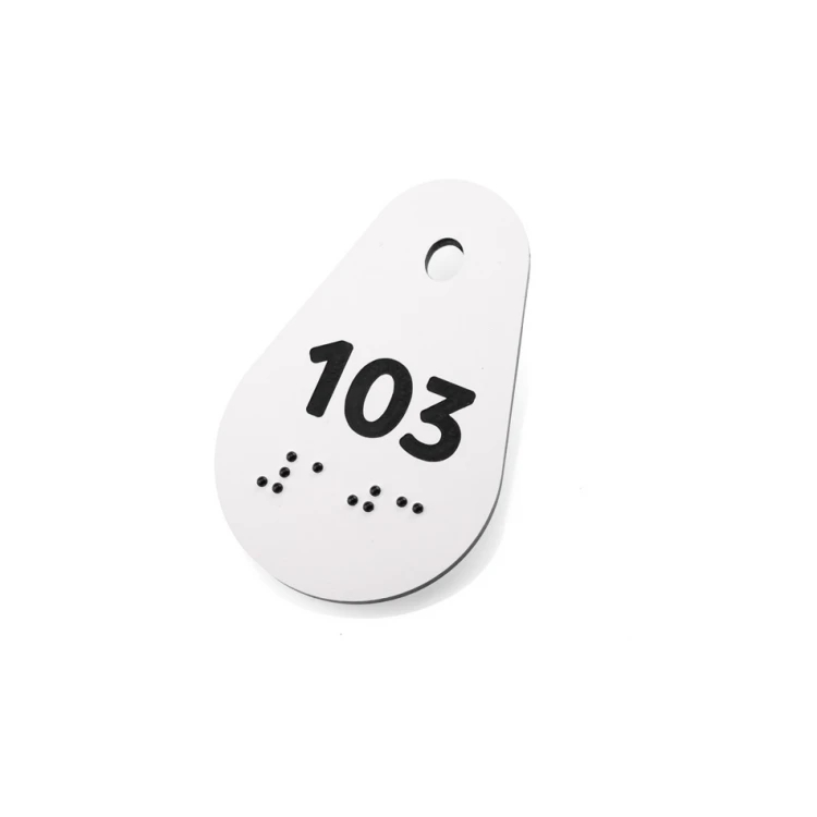 Braille Letter Keychains - White Laminate 3mm - Avila - 67x42mm - BP146