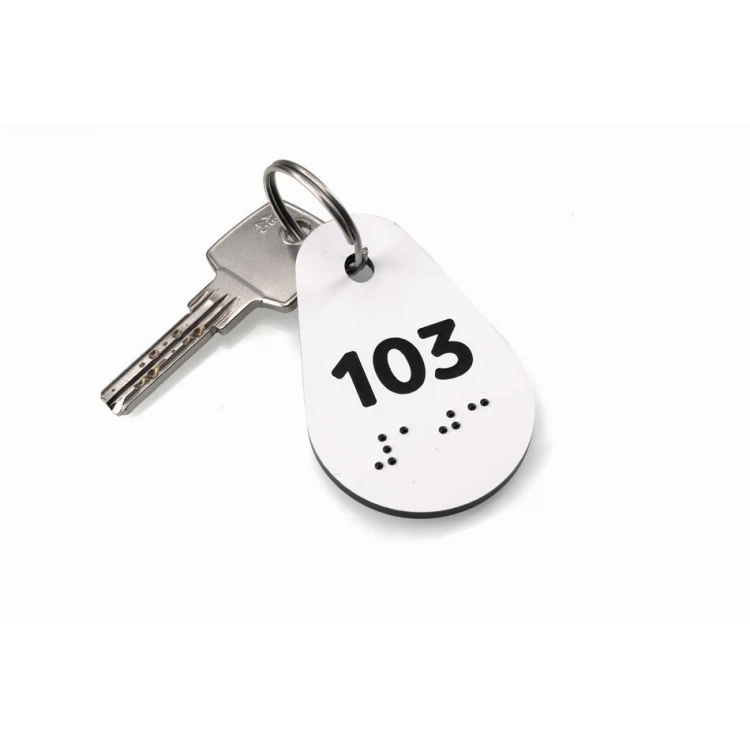Braille Letter Keychains - White Laminate 3mm - Avila - 67x42mm - BP146