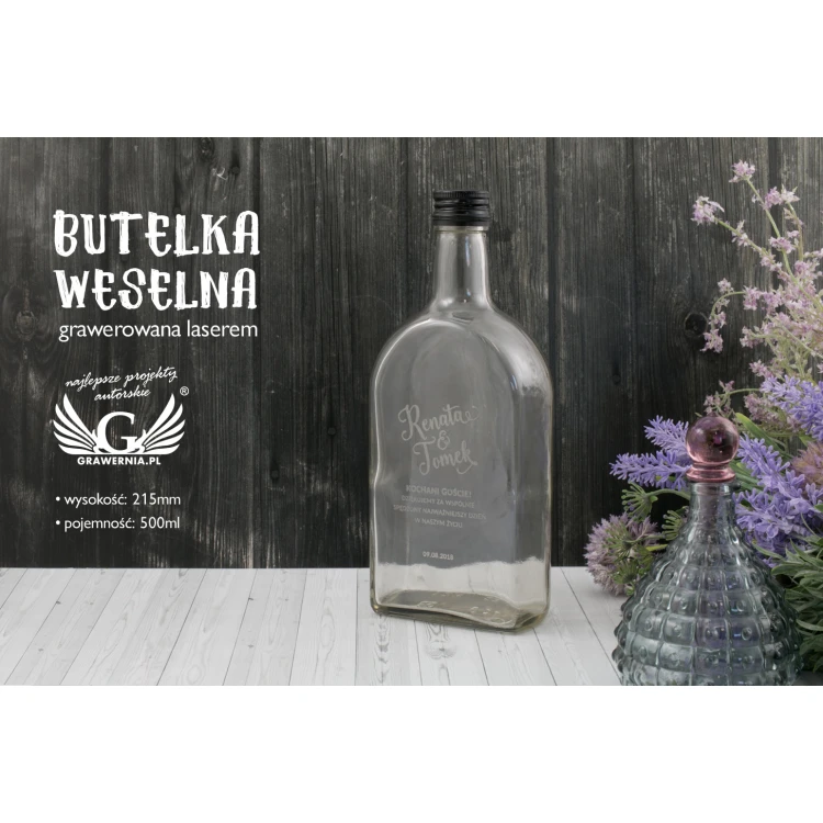 Wedding Bottle for Alcohol - Laser Engraved - 500ml Capacity - BUT005